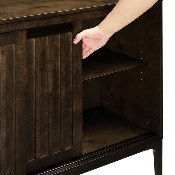 Dark Brown Slatted Sliding Door Cabinet