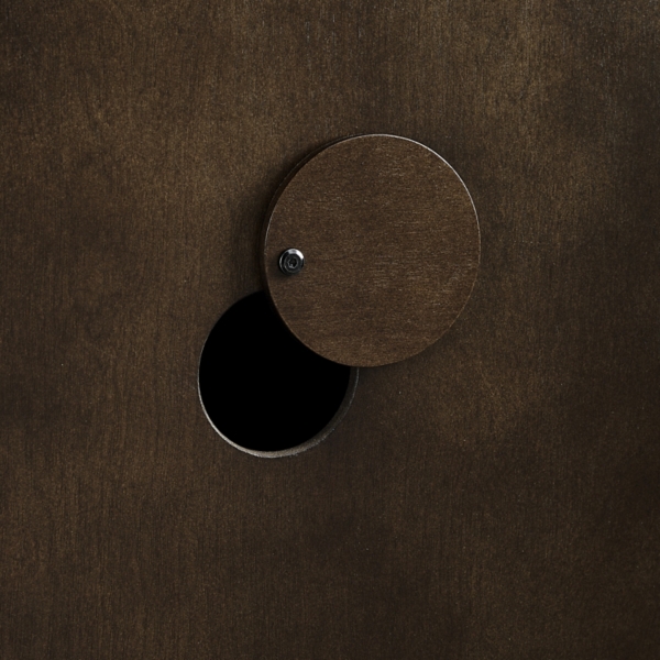 Dark Brown Slatted Sliding Door Cabinet