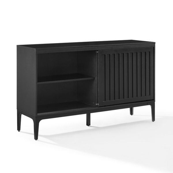 Black Slatted Sliding Door Cabinet