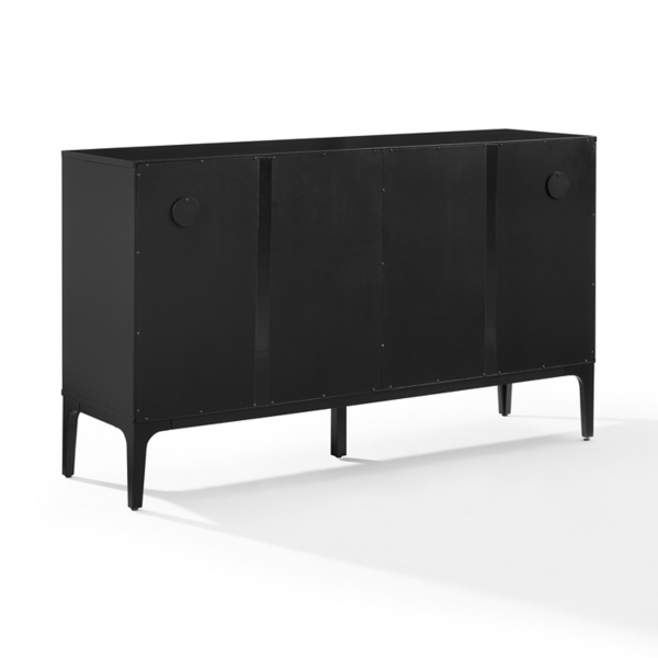 Black Slatted Sliding Door Cabinet