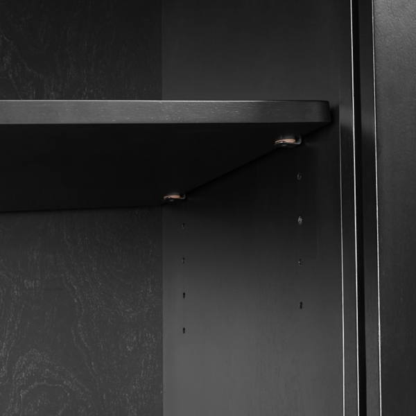 Black Slatted Sliding Door Cabinet