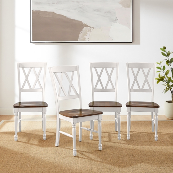 White Wood Farmhouse Dining Chairs, Set of 4