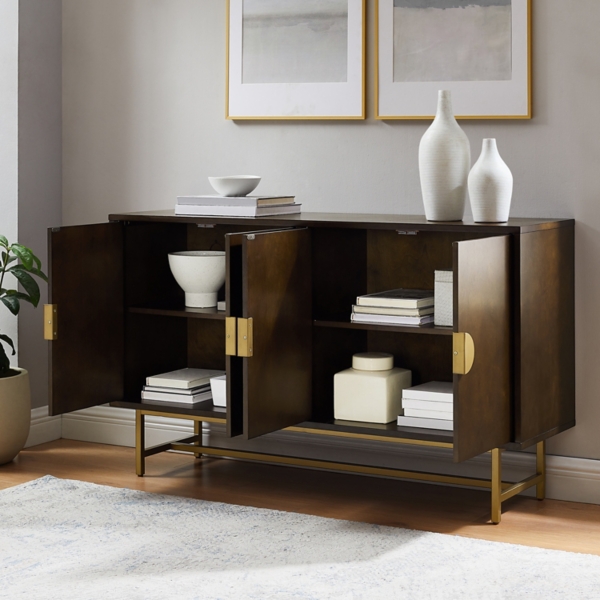 Wood & Gold Metal Cabinet