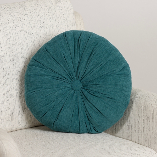 Round Teal Velvet Tufted Pillow | Kirklands Home