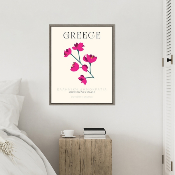 Greece Floral Poster Framed Canvas Art Print