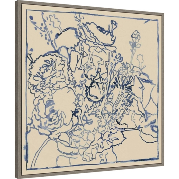 Indigo Floral Sketch I Framed Canvas Art Print