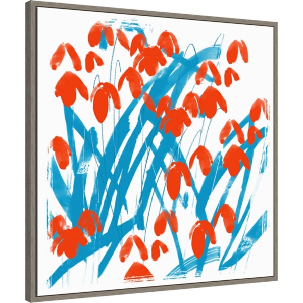 Red and Blue Floral Framed Canvas Art Print