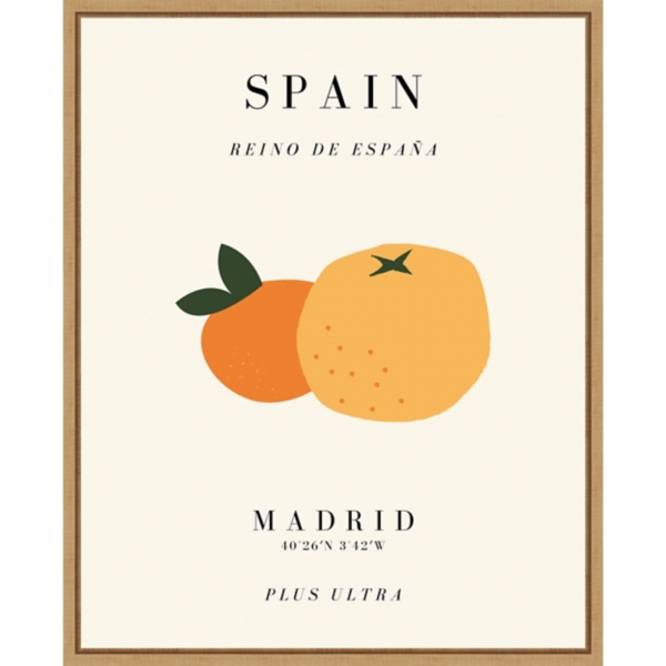 Spain Orange Poster Framed Canvas Art Print