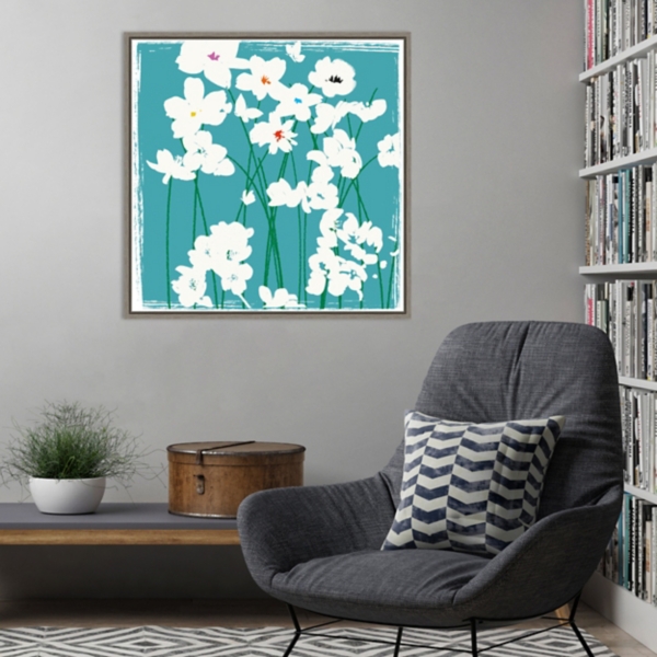 Turquoise Flowers Framed Canvas Art Print