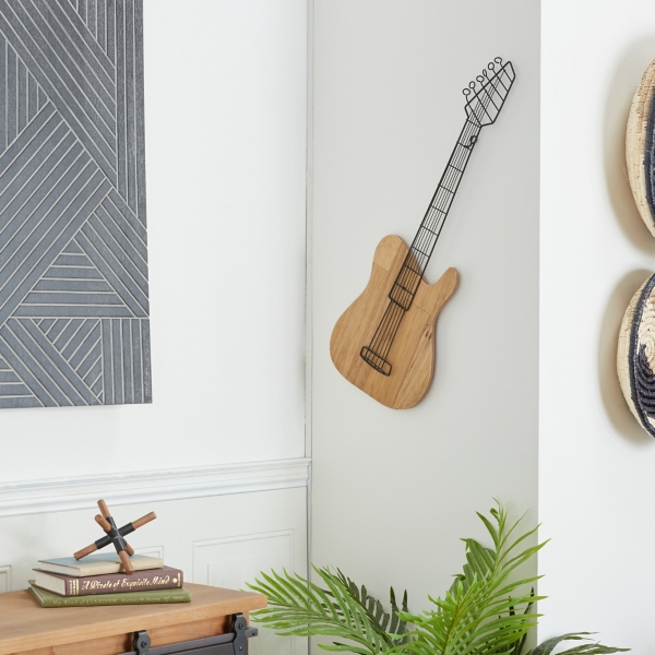 Brown Wood Electric Guitar Wall Plaque