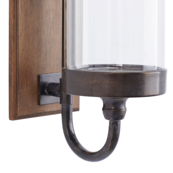 Brown Wood Sconce with Glass Holder