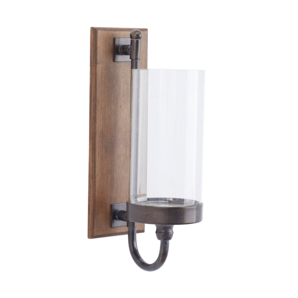 Brown Wood Sconce with Glass Holder