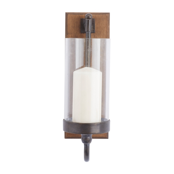 Brown Wood Sconce with Glass Holder