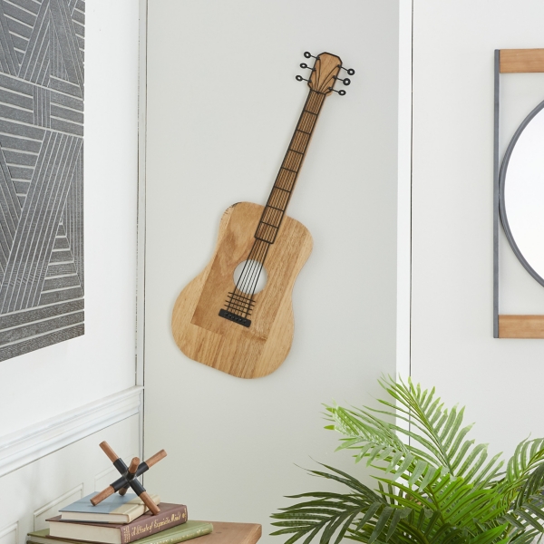 Brown Wood Acoustic Guitar Wall Plaque