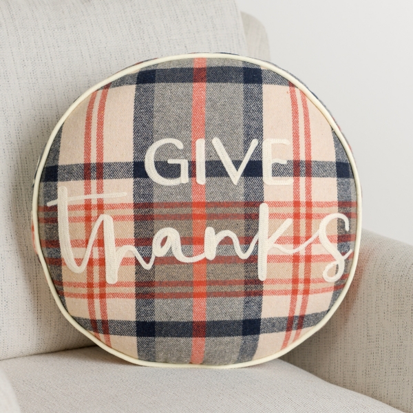 Give Thanks Round Plaid Pillow Kirklands Home