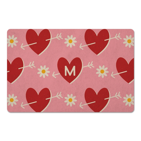 Pink Daisy Heart Personalized Kitchen Mat