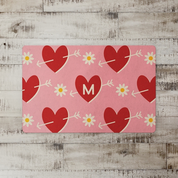 Pink Daisy Heart Personalized Kitchen Mat