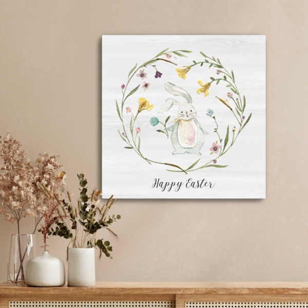Happy Easter Bunny Wreath Canvas Art Print