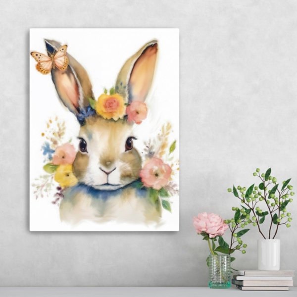 Floral Easter Bunny Canvas Art Print