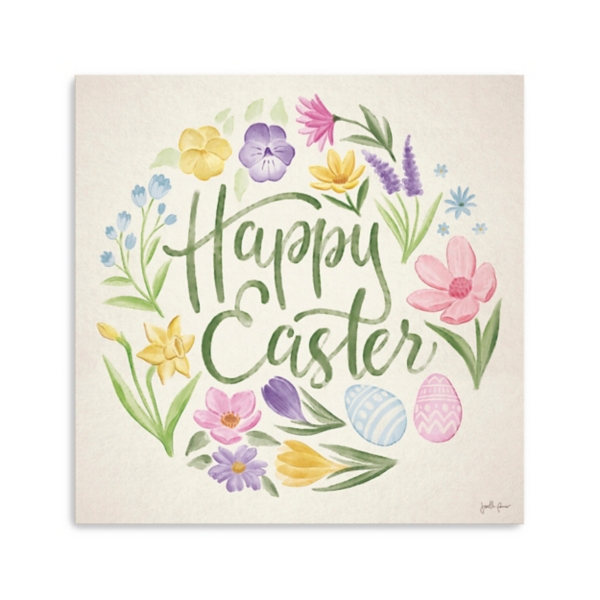 Happy Easter Floral Egg Wreath Canvas Art Print
