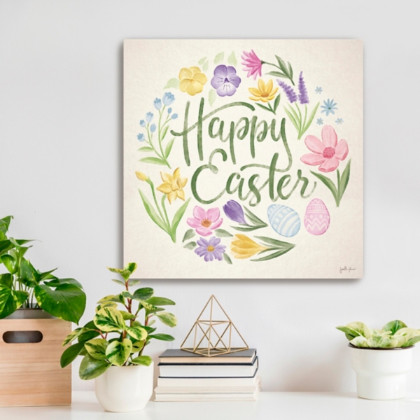 Happy Easter Floral Egg Wreath Canvas Art Print
