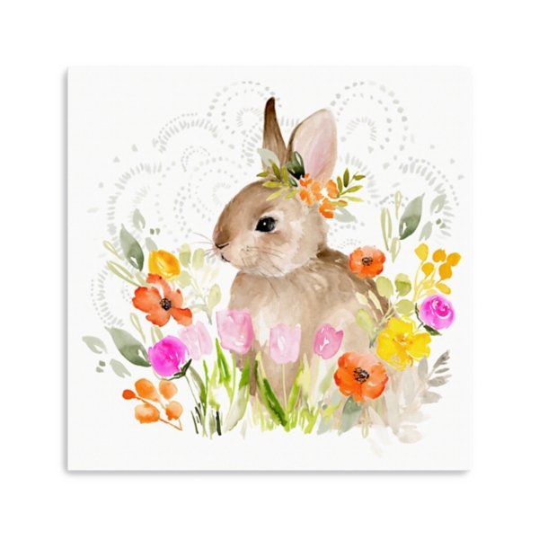Flowers & Bunny Canvas Art Print