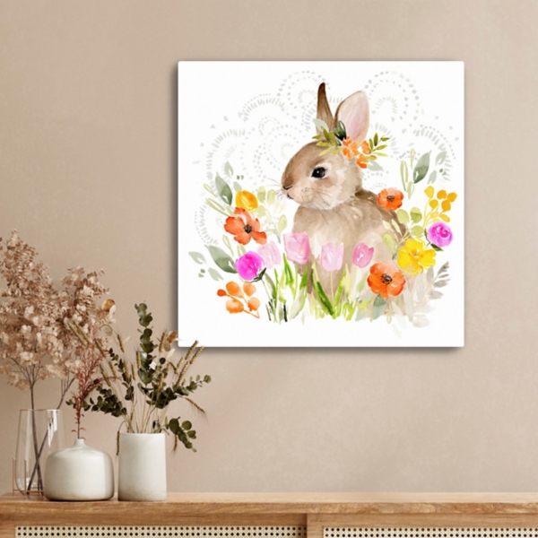Flowers & Bunny Canvas Art Print