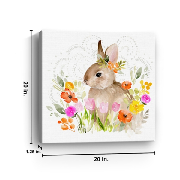 Flowers & Bunny Canvas Art Print