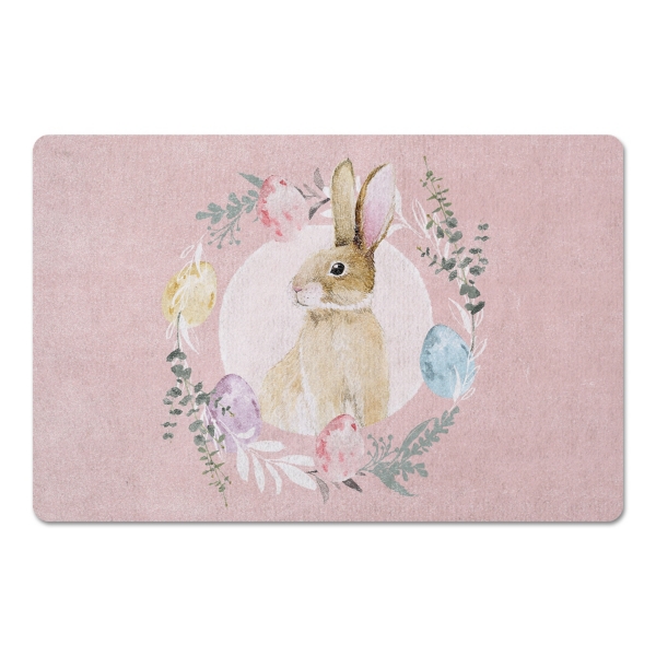 Pink Easter Bunny Wreath Floor Mat