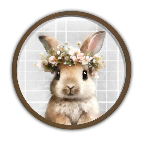 Watercolor Floral Bunny Round Framed Wall Print