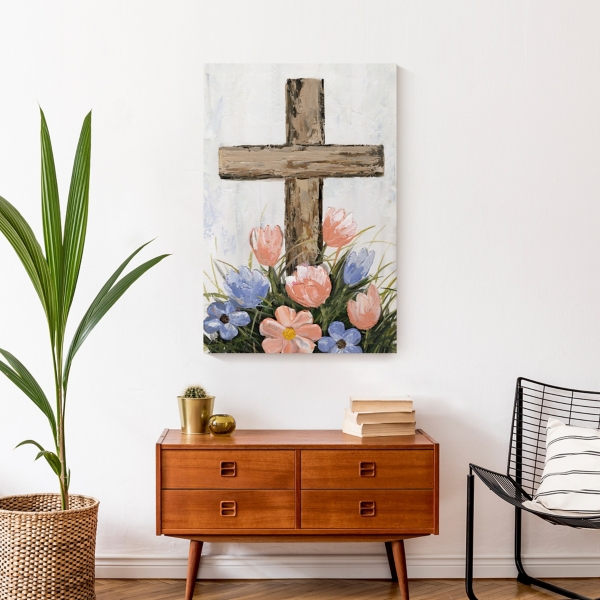 Floral Easter Cross Canvas Art Print