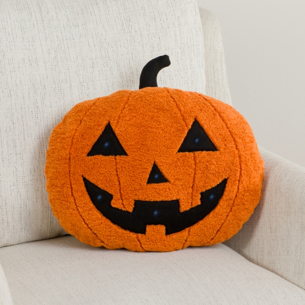 Pre-Lit Jack-O-Lantern Shaped Throw Pillow