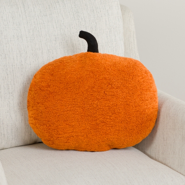 Pre-Lit Jack-O-Lantern Shaped Throw Pillow