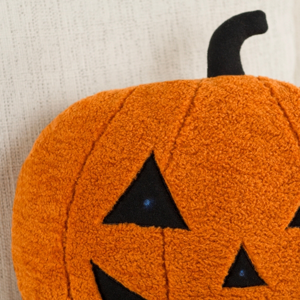 Pre-Lit Jack-O-Lantern Shaped Throw Pillow