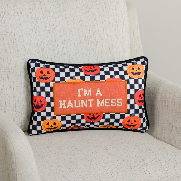 Haunt Mess Needlepoint Halloween Lumbar Pillow