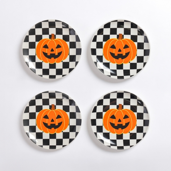 Checkered Pumpkin Salad Plates, Set of 4 Kirklands Home