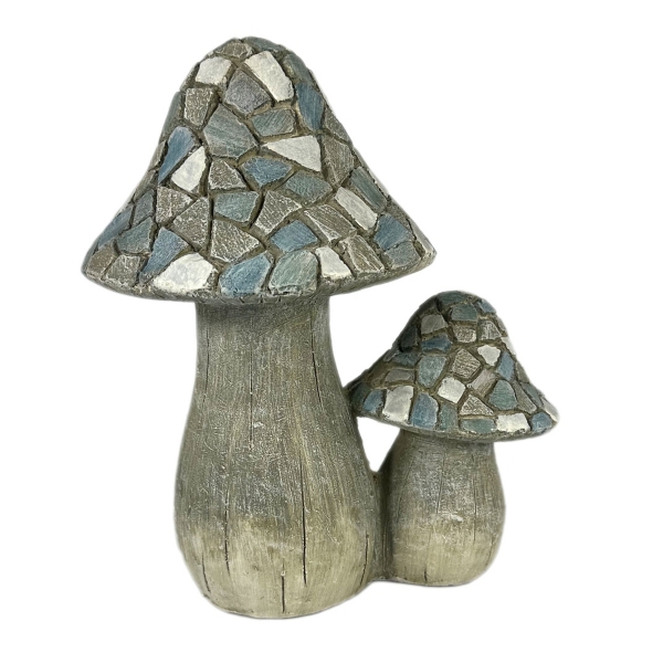 Blue Mosaic Mushrooms Outdoor Statue