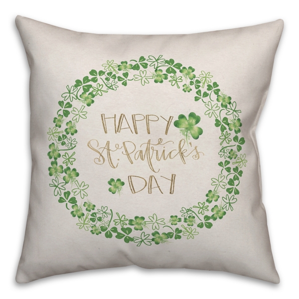 Happy St. Patrick's Day Clover Wreath Throw Pillow
