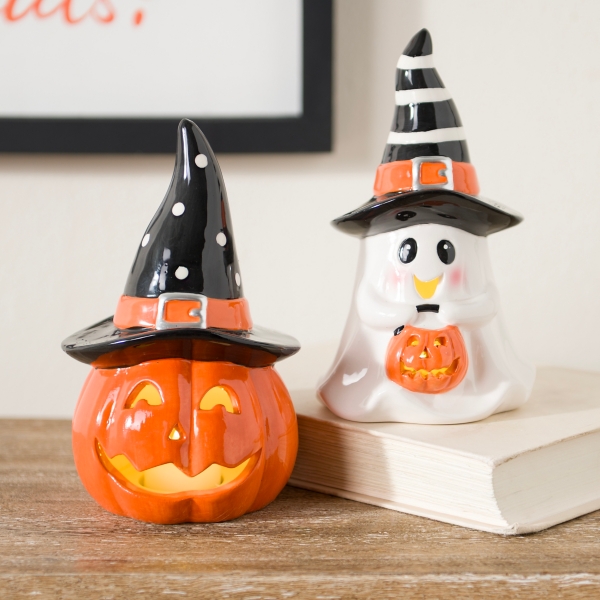 LED Jack O Lantern and Ghost 2-pc. Figurine Set