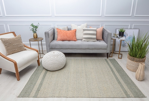 Olive Striped Border Area Rug