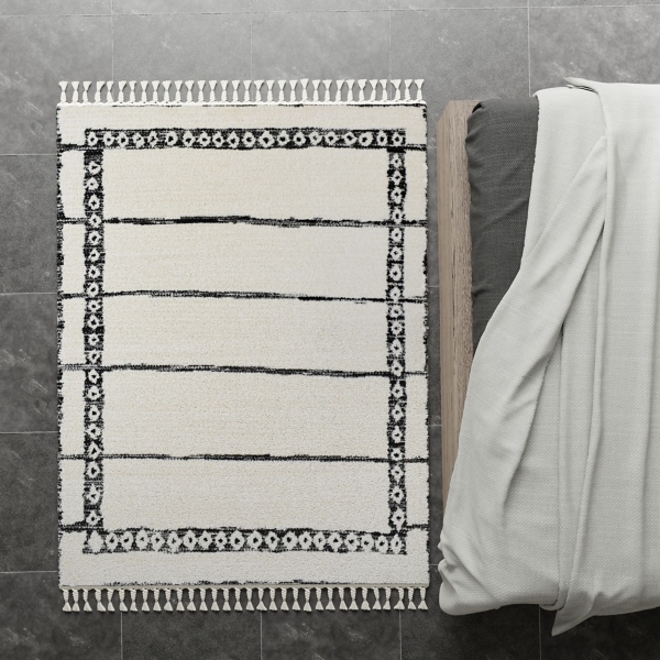Black & White Striped Block Border Area Rug, 8x10 Kirklands Home