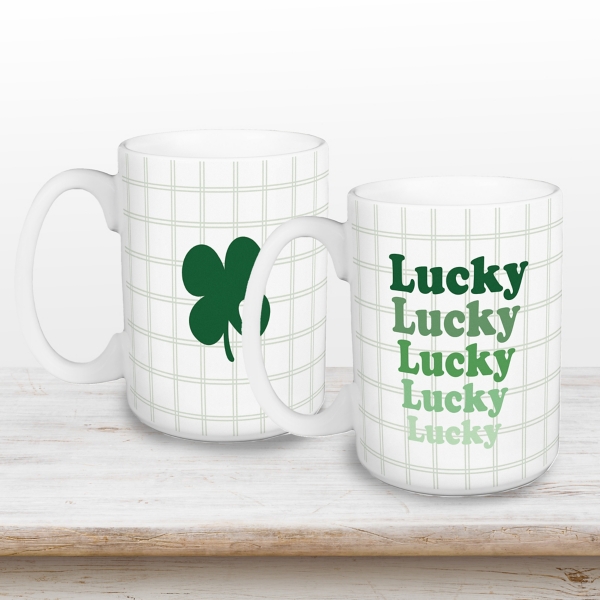 Green Lucky Plaid Mugs, Set of 2