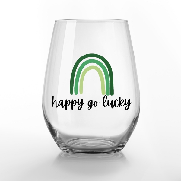 Happy Go Lucky Stemless Wine Glasses, Set of 2