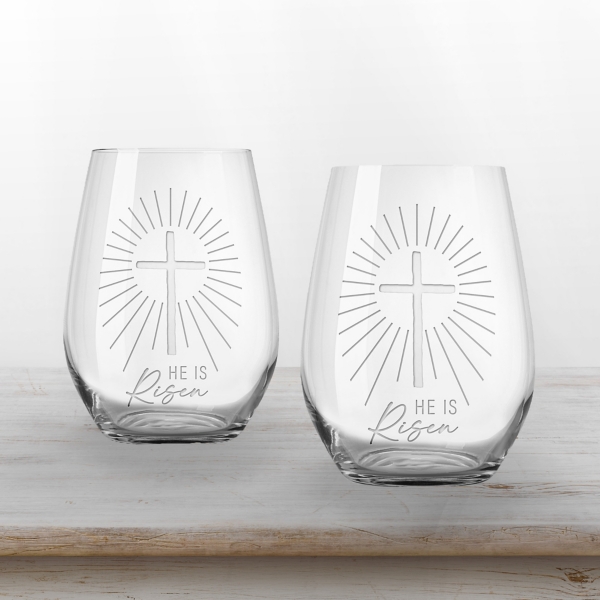 He is Risen Engraved 2-pc. Stemless Wine Glass Set