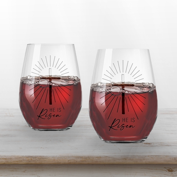 He is Risen Engraved 2-pc. Stemless Wine Glass Set