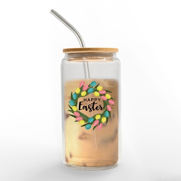 Happy Easter Wreath Glass Tumbler