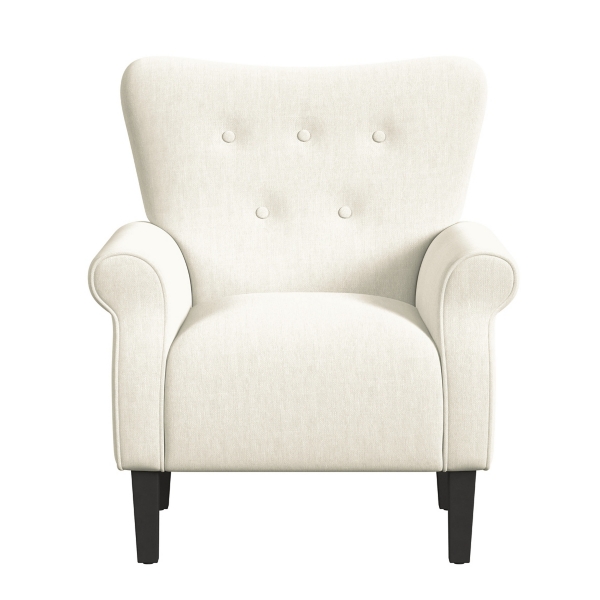 Cream Button-Tufted Rolled Arm Accent Chair