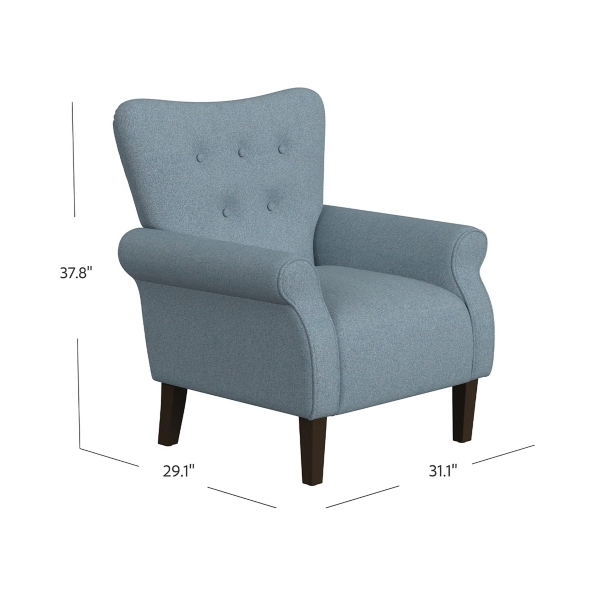 Blue Button-Tufted Rolled Arm Accent Chair
