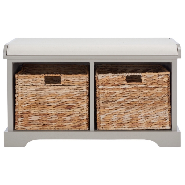 Gray Bench with Woven Storage Baskets Kirklands Home