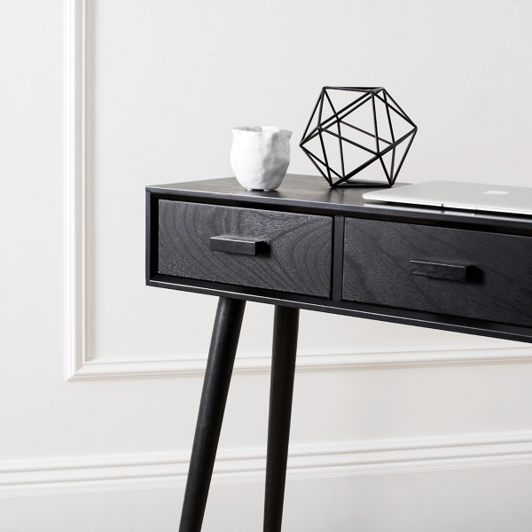 Black Mid-Century Modern 3-Drawer Console Table